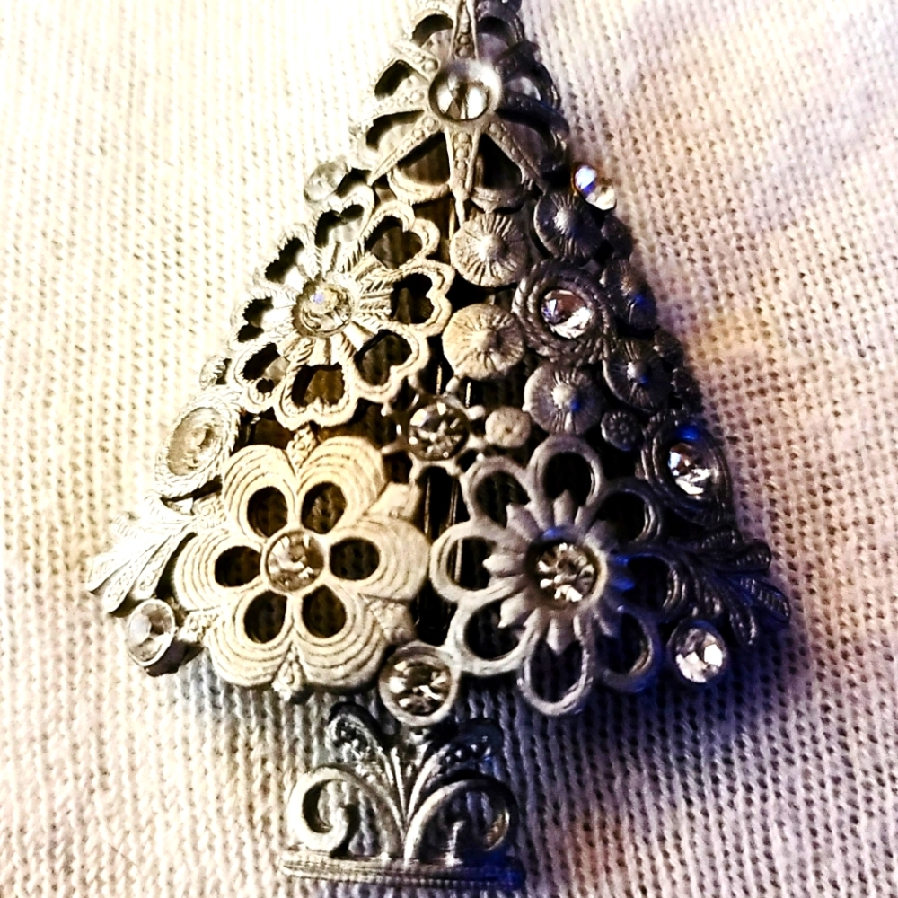 Silver Christmas Tree BroochVintage Christmas Tree pin by UltaCraft